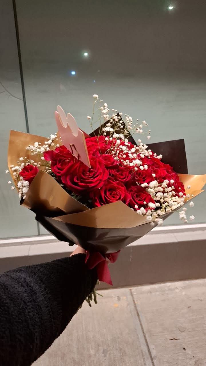 Rosas Rojas con Gypsophila